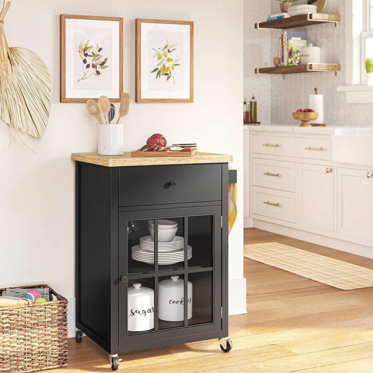 Windham Wood Top Kitchen Cart - Black - Threshold