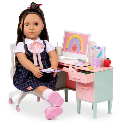 Our Generation Class in Session Teacher's School Desk & Chair Set with Supplies Accessories for 18" Dolls