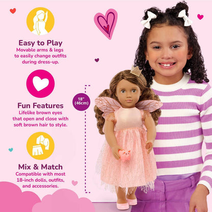 Our Generation Breena 18" Tooth Fairy Doll & Accessories Set: Brown Wavy Hair, Fantasy Theme, Plastic & Polyester