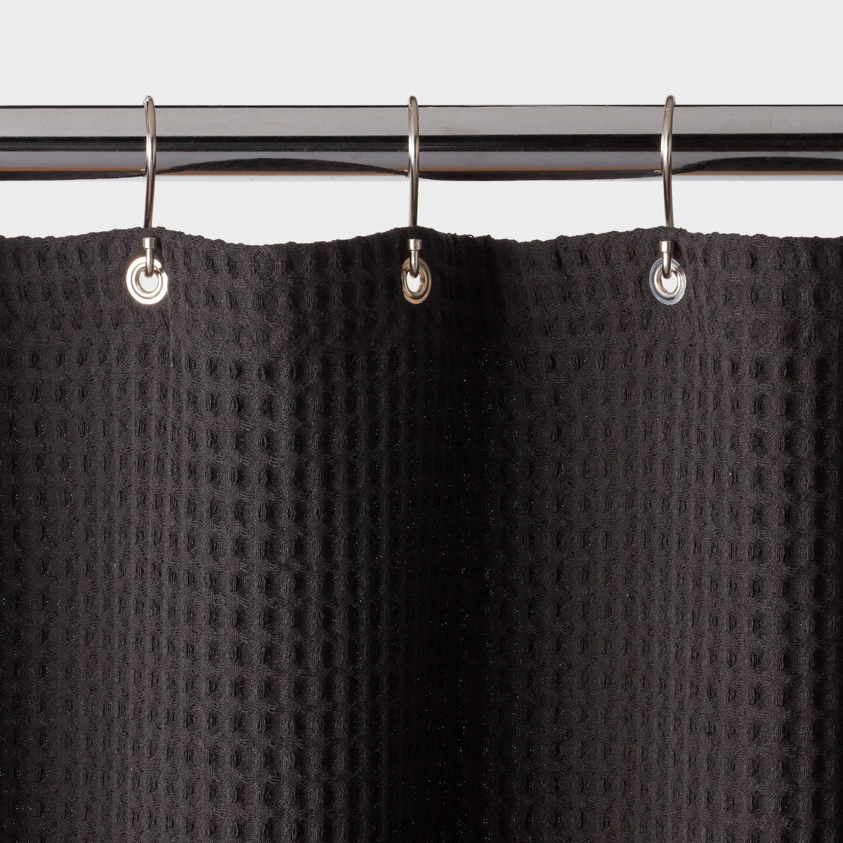 72"x84" Extra Long Waffle Weave Shower Curtain Black - Threshold