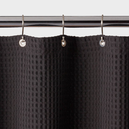 72"x84" Extra Long Waffle Weave Shower Curtain Black - Threshold