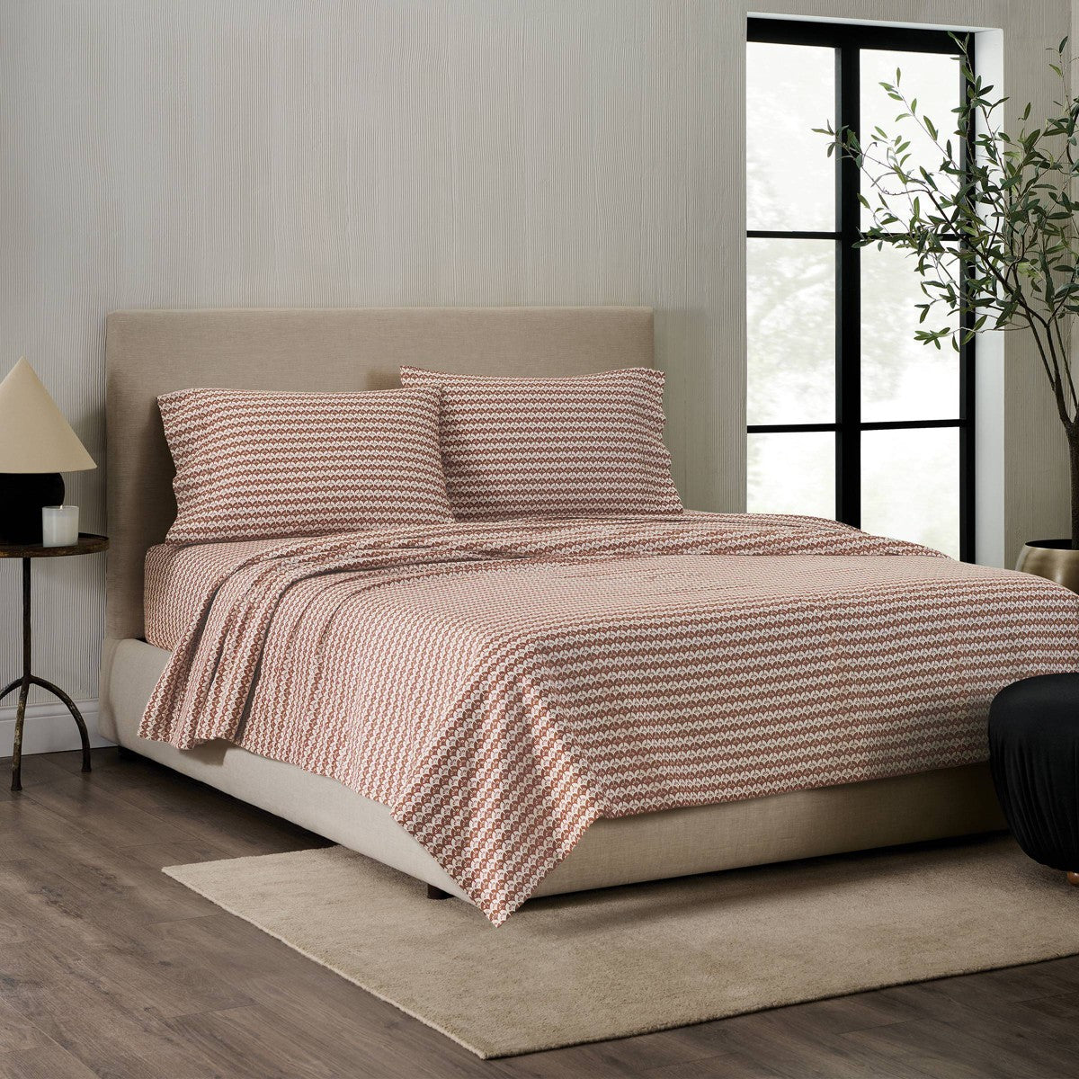 Jeremiah Brent Home Queen Cotton Sateen Sheet Set Clay Scallop Geo