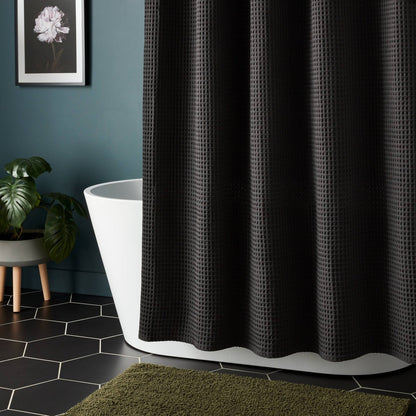 72"x84" Extra Long Waffle Weave Shower Curtain Black - Threshold