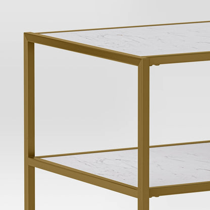 Faux Marble and Metal Side Table Gold - Threshold: Brushed Gold Frame, 3-Tier Square Display