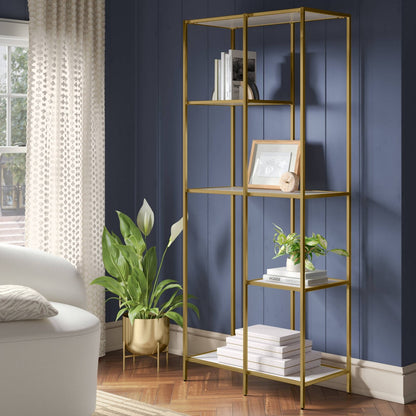 72" 3 Shelves Faux Marble and Metal Book Rack Gold - Threshold: Contemporary Display Storage