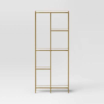 72" 3 Shelves Faux Marble and Metal Book Rack Gold - Threshold: Contemporary Display Storage