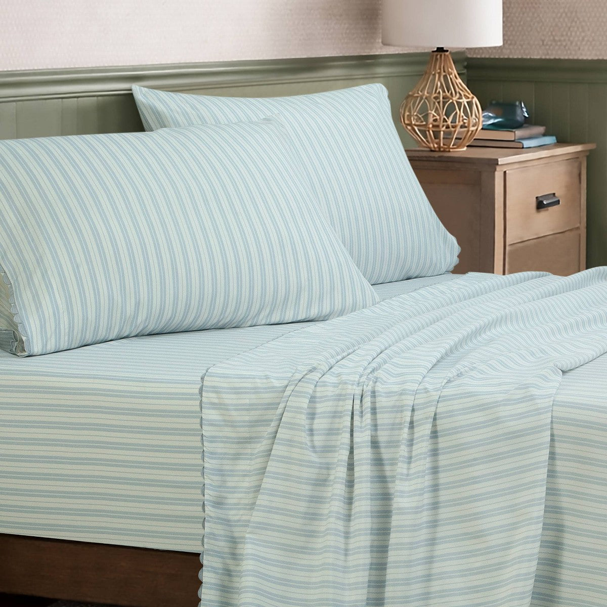 Full Microfiber Sheet Set Blue Stripe