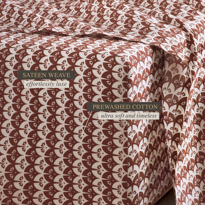 Jeremiah Brent Home Queen Cotton Sateen Sheet Set Clay Scallop Geo
