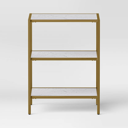 Faux Marble and Metal Side Table Gold - Threshold: Brushed Gold Frame, 3-Tier Square Display
