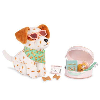Our Generation Vacay Pup Posable 6'' Lemon Dalmatian Dog Plush & Accessories Set for 18'' Dolls