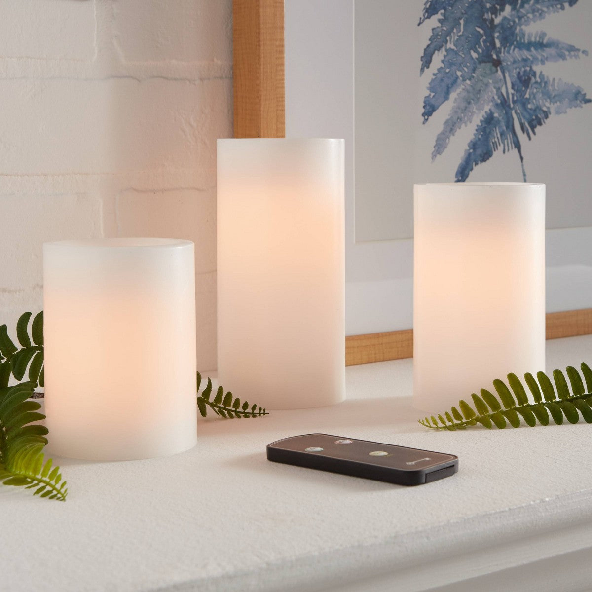 3pk 3" x 4" 3" x 5" 3" x 6" LED Flameless Black Wick Candles White - Threshold