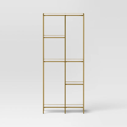 72" 3 Shelves Faux Marble and Metal Book Rack Gold - Threshold: Contemporary Display Storage