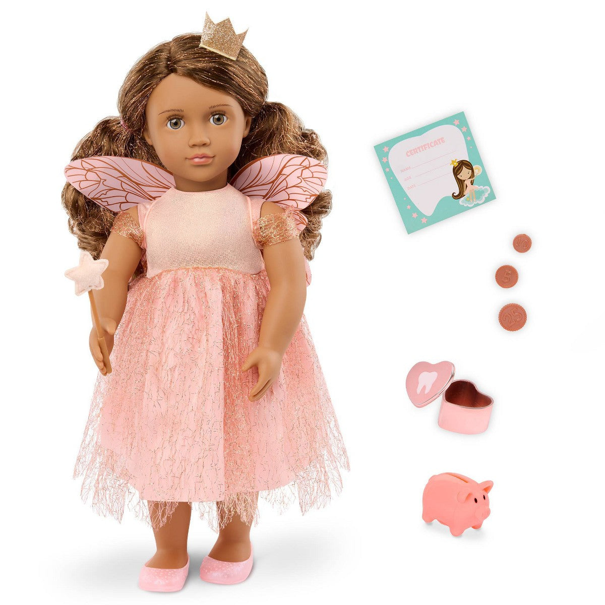 Our Generation Breena 18" Tooth Fairy Doll & Accessories Set: Brown Wavy Hair, Fantasy Theme, Plastic & Polyester
