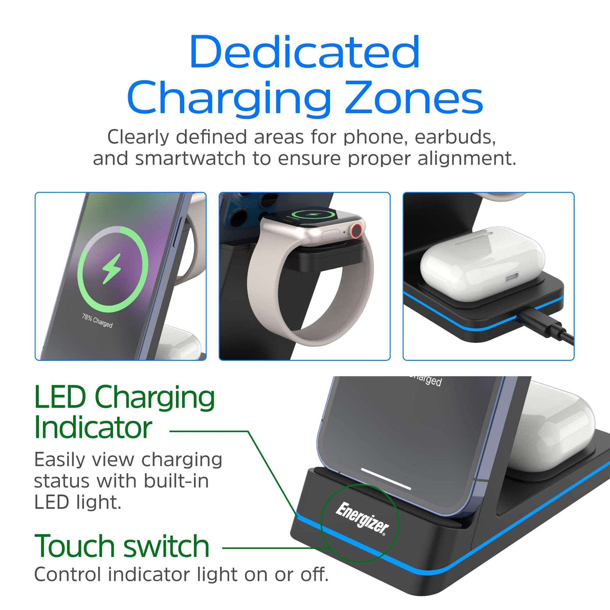 Energizer Ultimate 15W 3-in-1 Wireless Charging Stand - Black