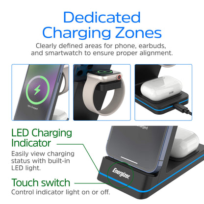 Energizer Ultimate 15W 3-in-1 Wireless Charging Stand - Black