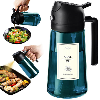 16oz/470ml Blue Glass Olive Oil Sprayer for Cooking - 2 in 1 Olive Oil Dispenser for Kitchen Gadgets, Air Fryer, Salad, and BBQ - Black