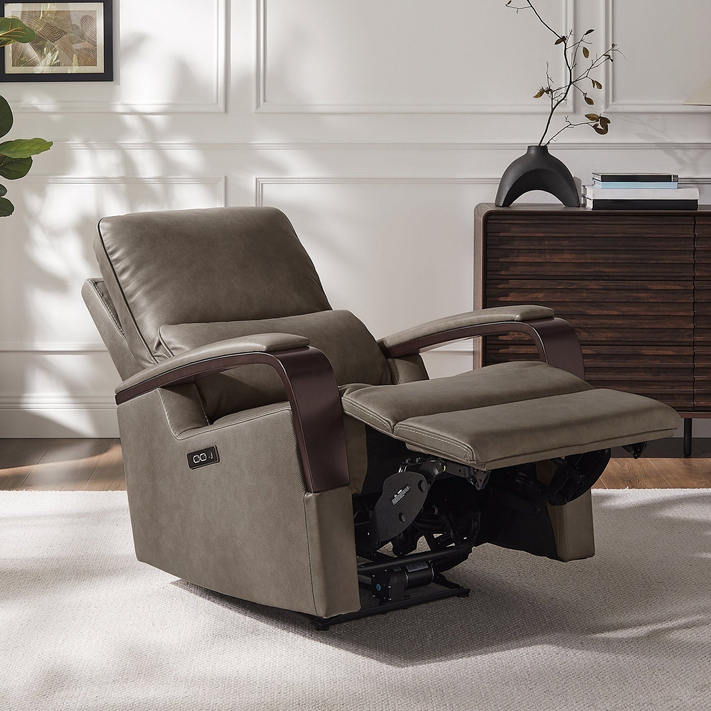 Gilman Creek Furniture Shayne Leather Power Recliner with Power Headrest - Taupe