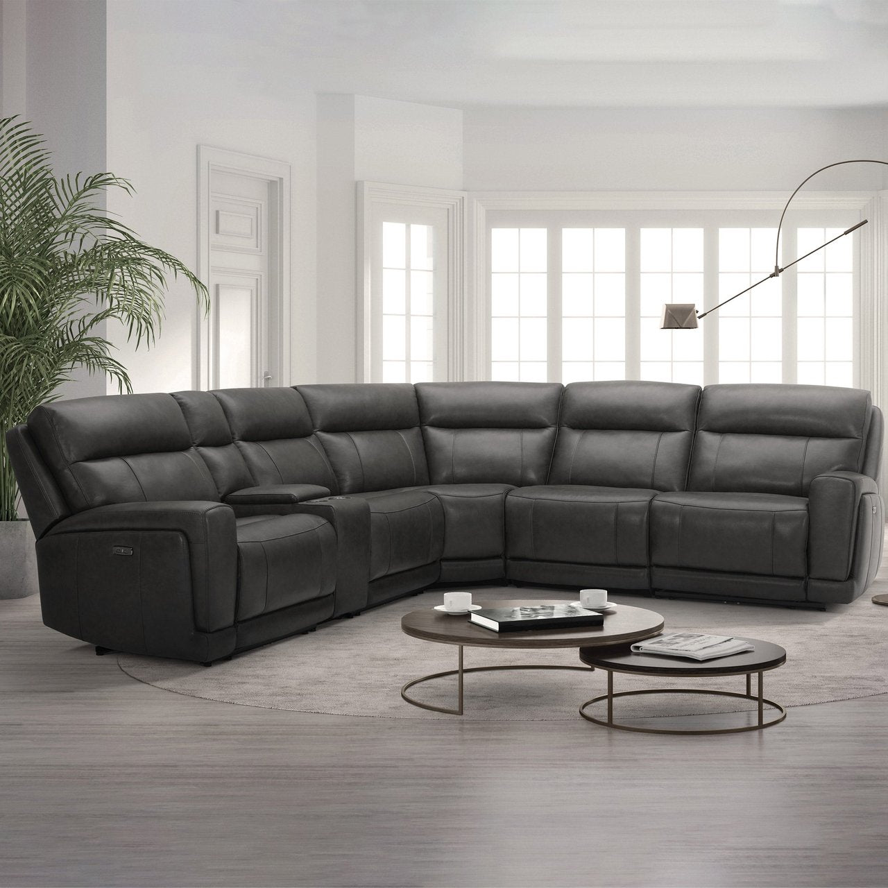 Gilman Creek Furniture Lauretta 6-Piece Leather Power Reclining Sectional with Power Headrests - Brown