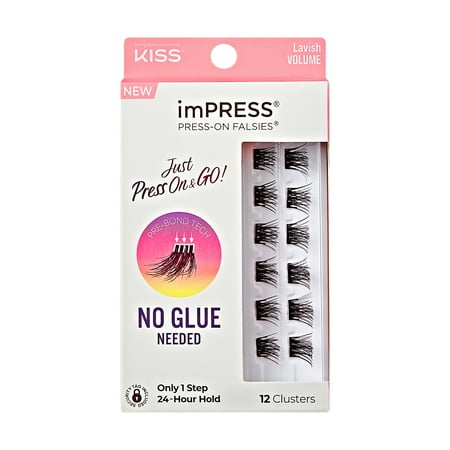 KISS imPRESS Falsies Press On Self Adhesive Eyelashes  Lavish  Black  12 Lash Clusters