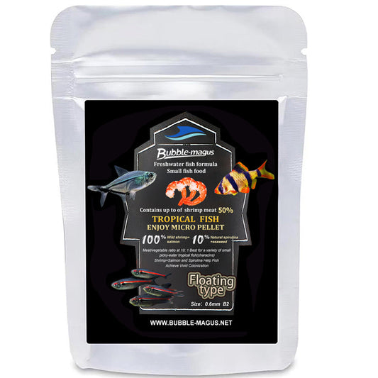 Bubble Magus Tetra Fish Food, Slow Sinking, All Natural Ingredients, Wild Sword Prawns, Spirulina, Color Enhancement, Small Granules, Tropical Micro Pellet