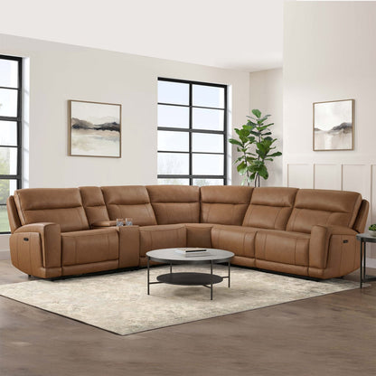 Gilman Creek Furniture Lauretta 6-Piece Leather Power Reclining Sectional with Power Headrests - Brown