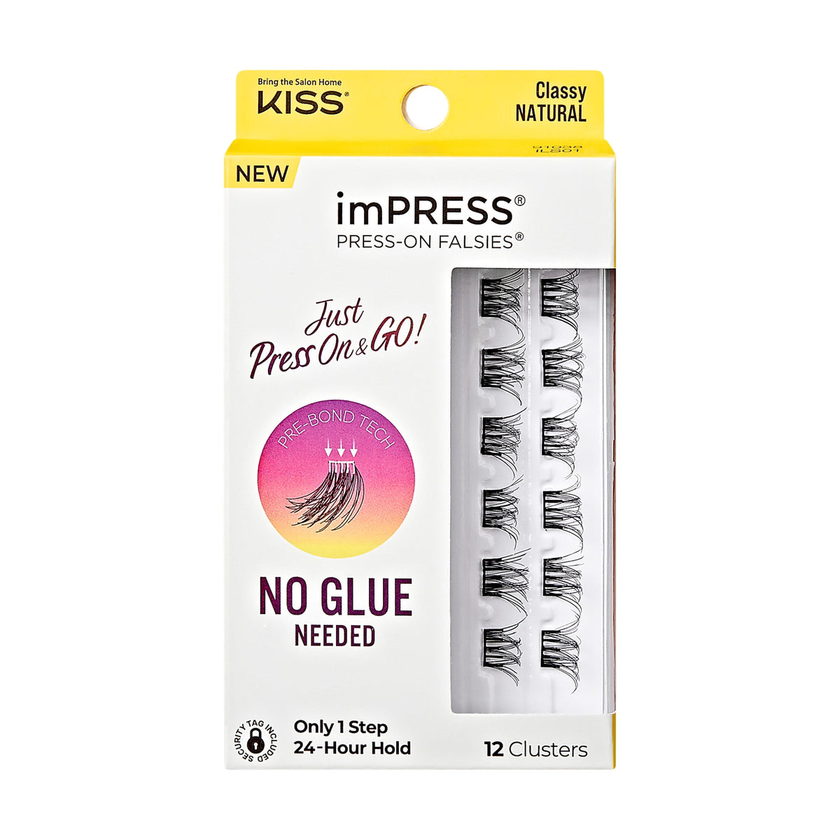 KISS imPRESS Falsies Press On Self Adhesive Eyelashes  Classy  Black  12 Lash Clusters