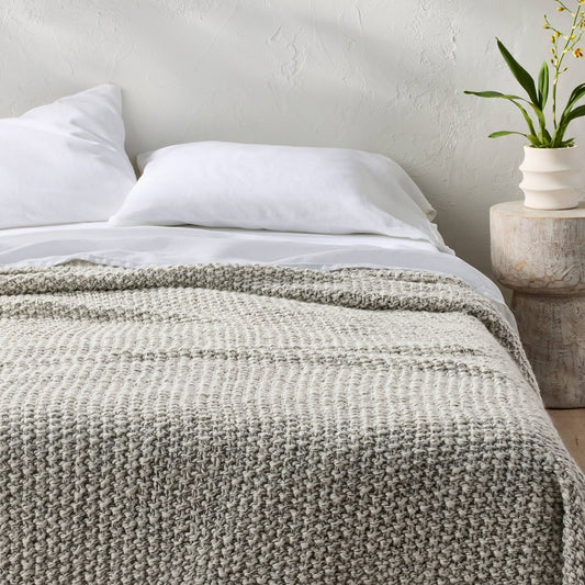 Full/Queen Chunky Knit Bed Blanket Marled Gray - Casaluna: Acrylic Sweater Knit, Machine Washable, No Style Assigned