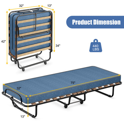 Portable Folding Bed with Foam Mattress and Sturdy Metal Frame Made in Italy-Navy