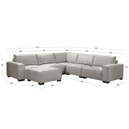 Abbyson Teagan 6-Piece Leather Modular Sectional with Ottoman - Light Gray