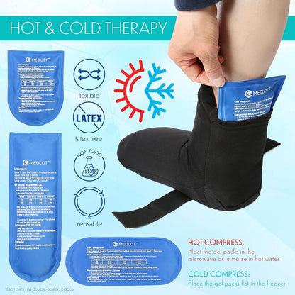Portable ankle and knee ice wrap with insulated carry case for you reusable gel packs for instant pain, relief, cold compression therapy therapy for swelling, sprain, Achilles tendinitis, and sport recovery.