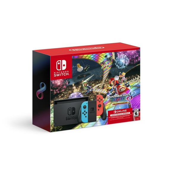 Video Game Consoles 64GB- Nintendo Switch with Neon Blue and Neon Red Joy Con (Model: HACSKABLH) front view