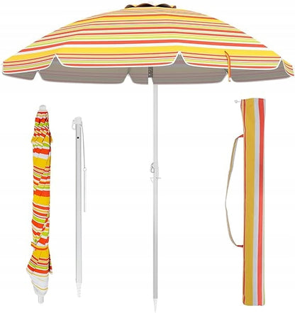 6.5 Feet Beach Umbrella with Sand Anchor, Push Button Tilt and Carry Bag, Red/Yellow
