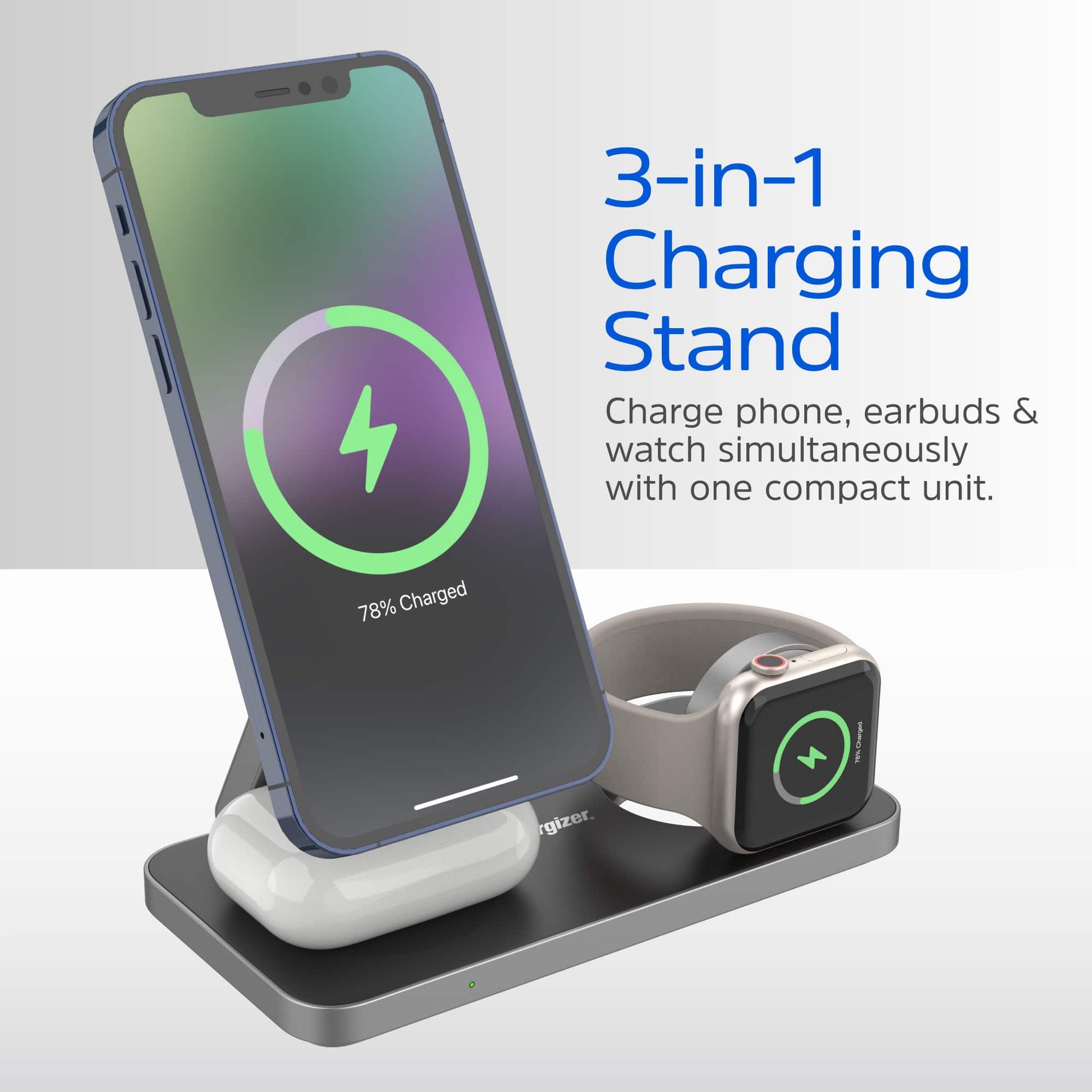 Energizer Ultimate 15W 3-in-1 Magnetic Wireless Charging Stand - Black