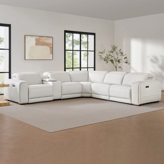 Aiden & Ivy Karson Leather Power Reclining Sectional with Power Headrests - Ivory