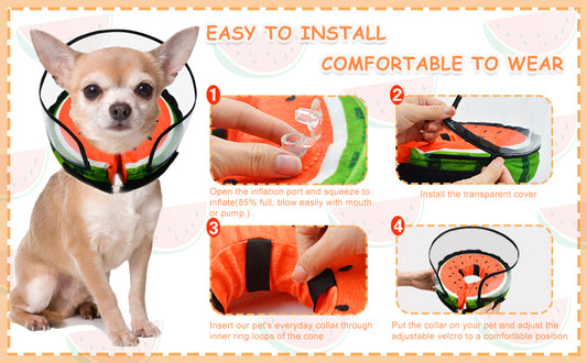 Dog Cone, Dog Surgery Collar, Inflatable Cones for Small Medium Large Dogs, Watermelon Dog Recovery Collar, Does not Impede Vision