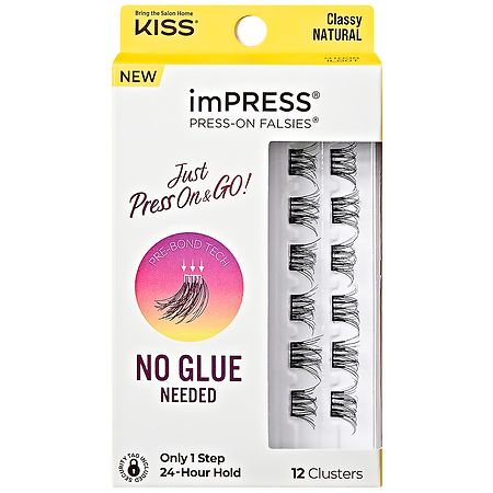 KISS imPRESS Falsies Press On Self Adhesive Eyelashes  Classy  Black  12 Lash Clusters