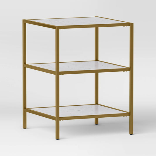 Faux Marble and Metal Side Table Gold - Threshold: Brushed Gold Frame, 3-Tier Square Display