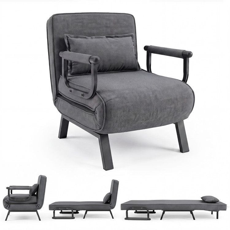 Folding 6 Position Convertible Sleeper Bed Armchair Lounge Couch with Pillow