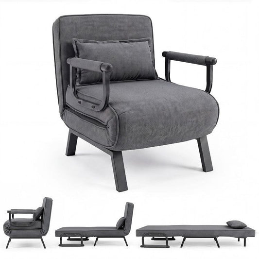 Folding 6 Position Convertible Sleeper Bed Armchair Lounge Couch with Pillow