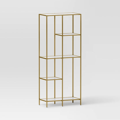72" 3 Shelves Faux Marble and Metal Book Rack Gold - Threshold: Contemporary Display Storage