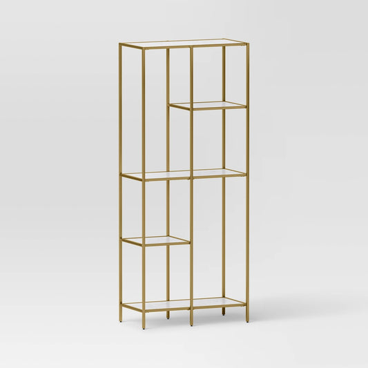 72" 3 Shelves Faux Marble and Metal Book Rack Gold - Threshold: Contemporary Display Storage