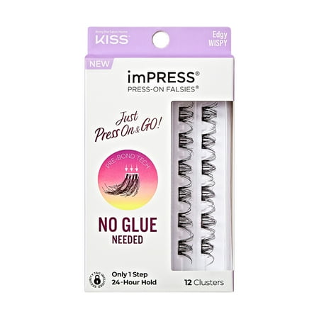 KISS imPRESS Falsies Press On Self Adhesive Eyelashes  Edgy  Black  12 Lash Clusters