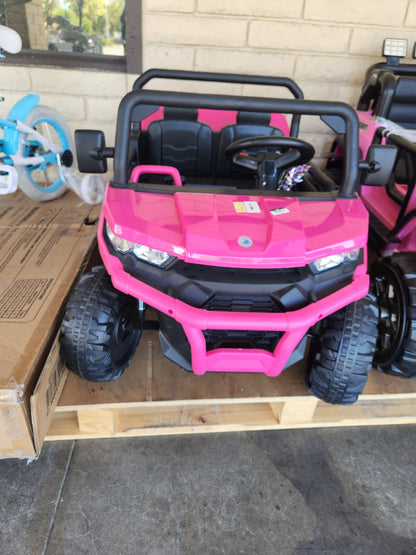 24V Ride on Car, 2-Seater Electric Dump Truck w/Remote Control, Dump Bed & Shovel, 4 Spring Suspensions, Kids UTV w/Dual RPM20000 Motors, Music, Wireless Design, Electric Car for Kids (Pink