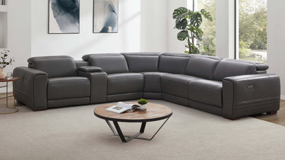 Aiden & Ivy Karson Leather Power Reclining Sectional with Power Headrests - Ivory