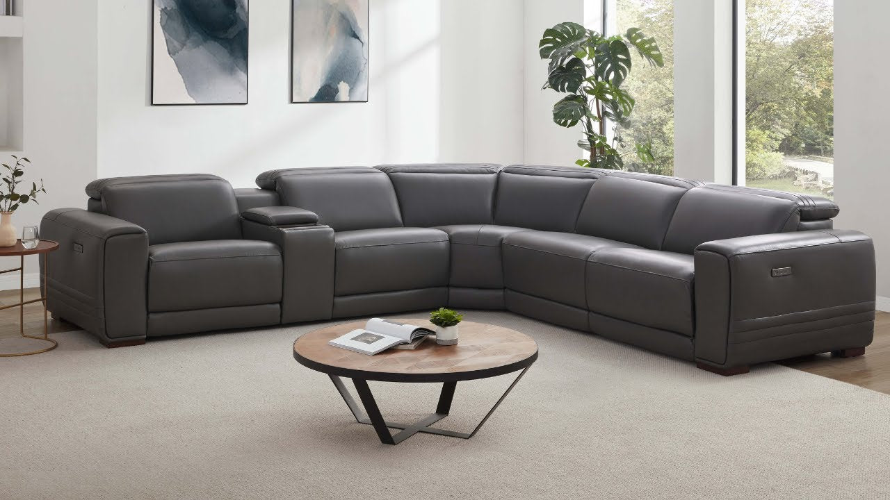 Aiden & Ivy Karson Leather Power Reclining Sectional with Power Headrests - Gray