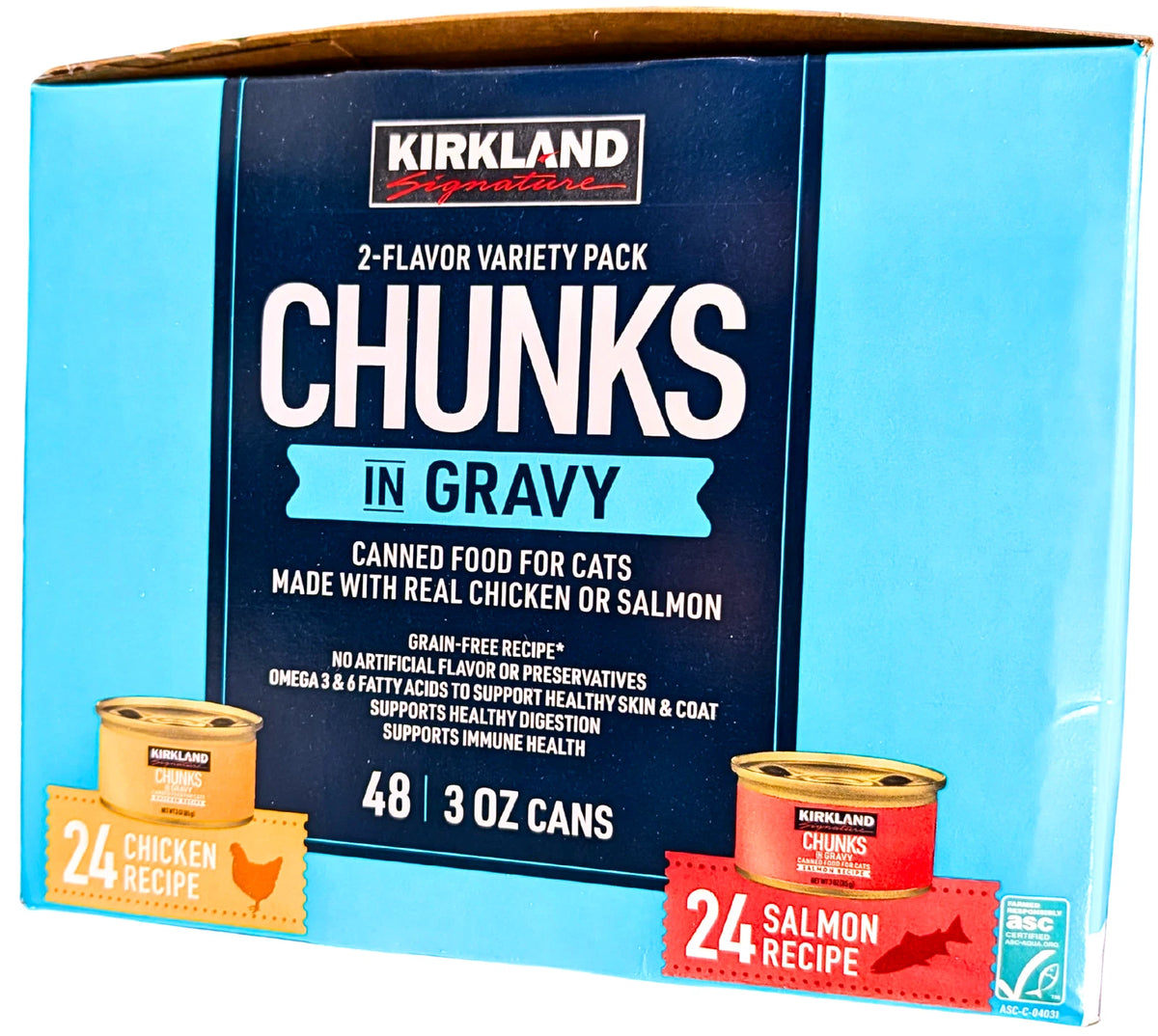Kirkland Signature Chunks in Gravy Canned Cat Food, Chicken & Salmon Variety, 48 x 3 oz