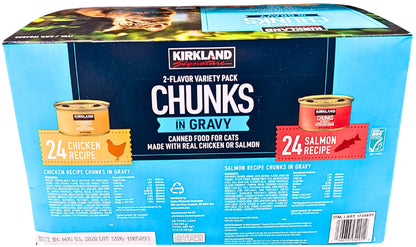 Kirkland Signature Chunks in Gravy Canned Cat Food, Chicken & Salmon Variety, 48 x 3 oz